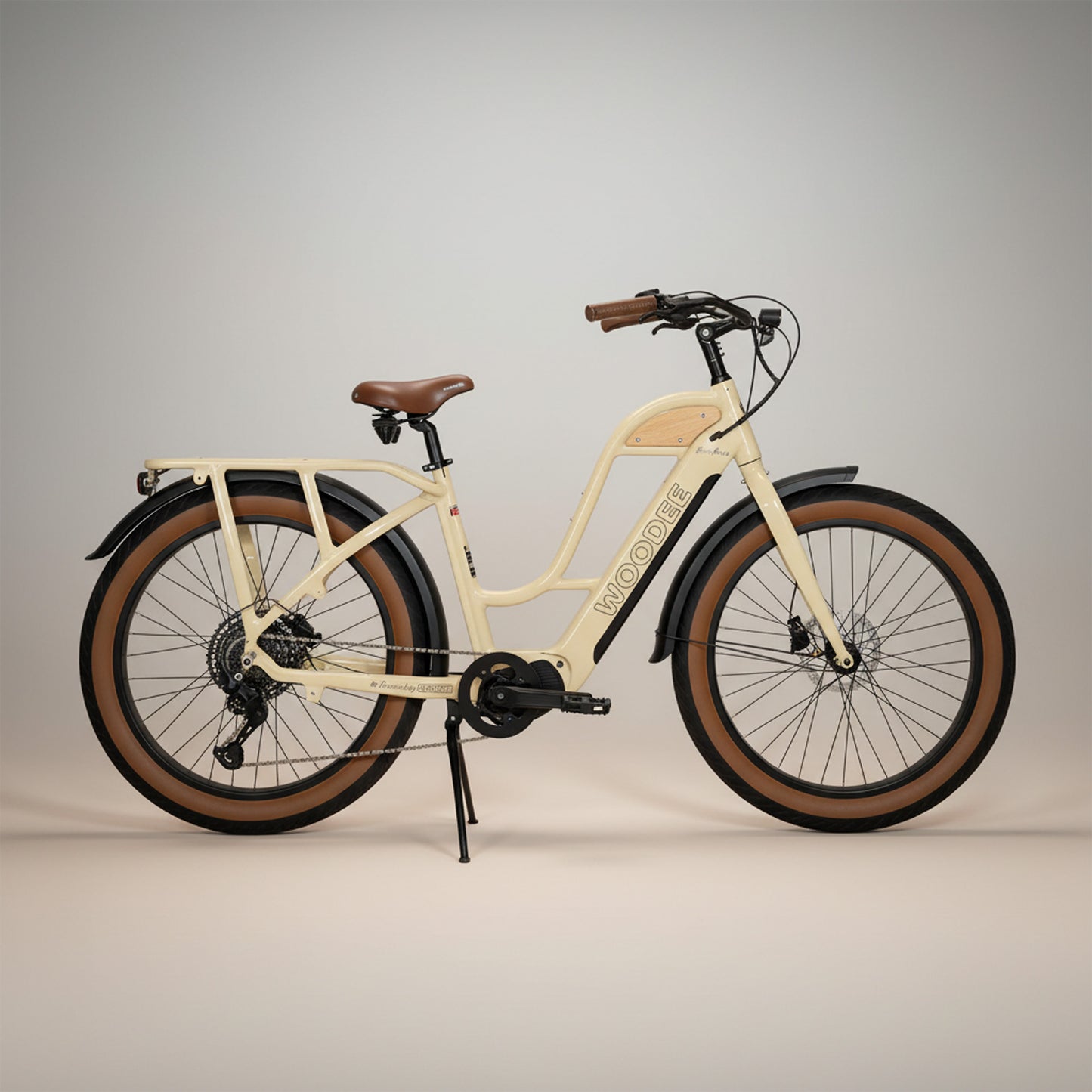 Woodee Beach Cab 26 Swan Kaki - Vélo fatbike électrique col de cygne