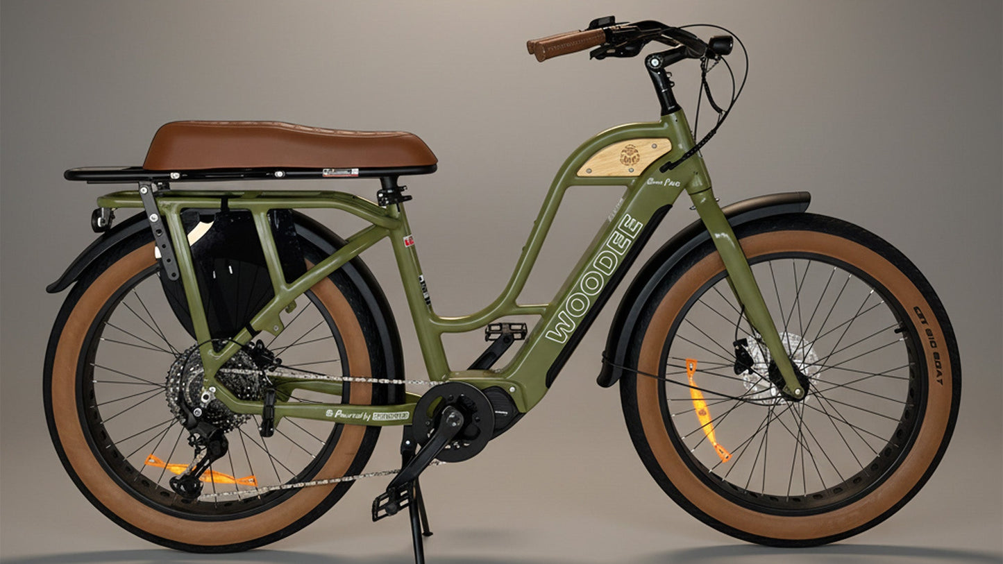 Woodee Beach Cab 26 Swan Kaki - Vélo fatbike électrique col de cygne